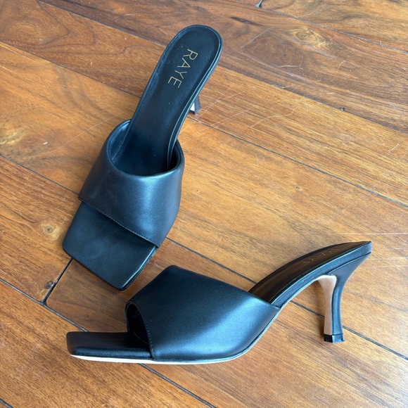RAYE Abie Heel in Black Slip on Mules Square Toe 8 - Picture 3 of 9